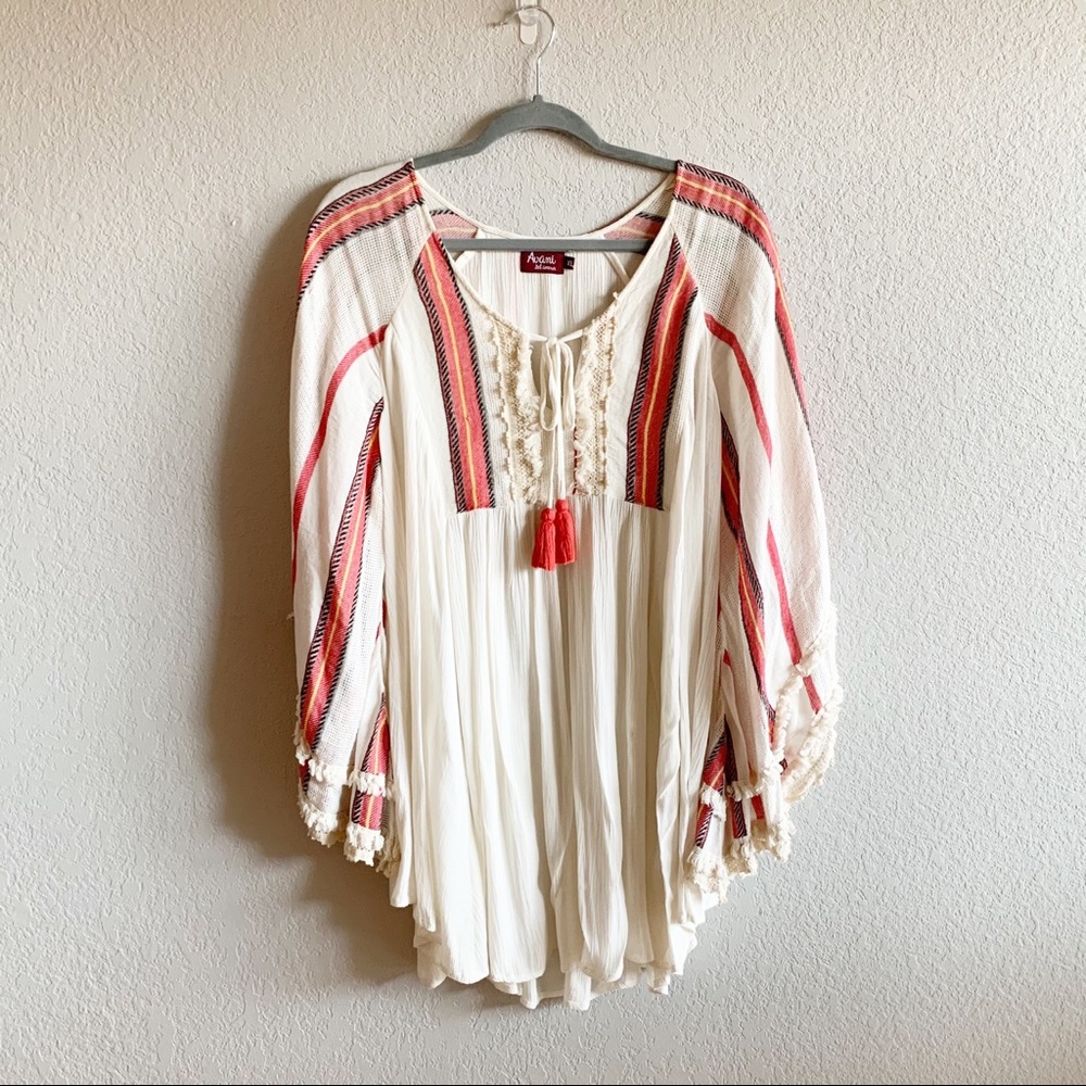 Avani White Boho Fringe & Tassel Festival Top XL